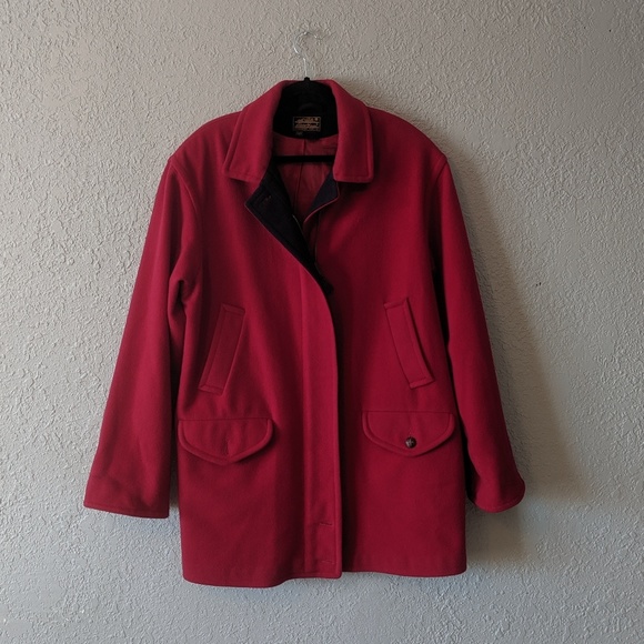 Eddie Bauer red zip-up pea coat sz L - Picture 4 of 8